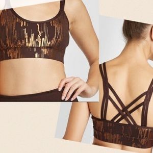 Brown metallic Sport Bra, Strappy, bronze brown, full coverage cute work out